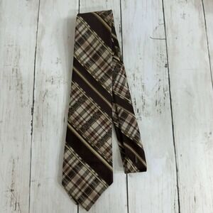 Oleg Cassini by Burma Men's Vintage Brown Plaid Necktie
